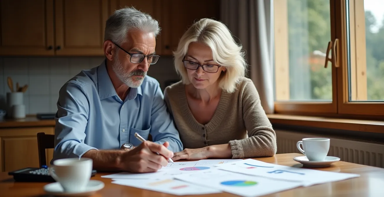Schweizer Familie prüft Finanzdokumente für Vermögensplanung