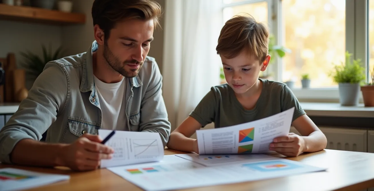 Eltern besprechen mit ihrem Kind die zeitliche Flexibilität einer Lebensversicherung in der Schweiz