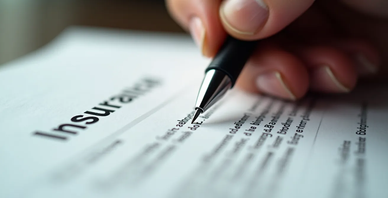 Makroaufnahme einer Hand die Versicherungsvertrag mit Grobfahrlässigkeitsklausel unterzeichnet