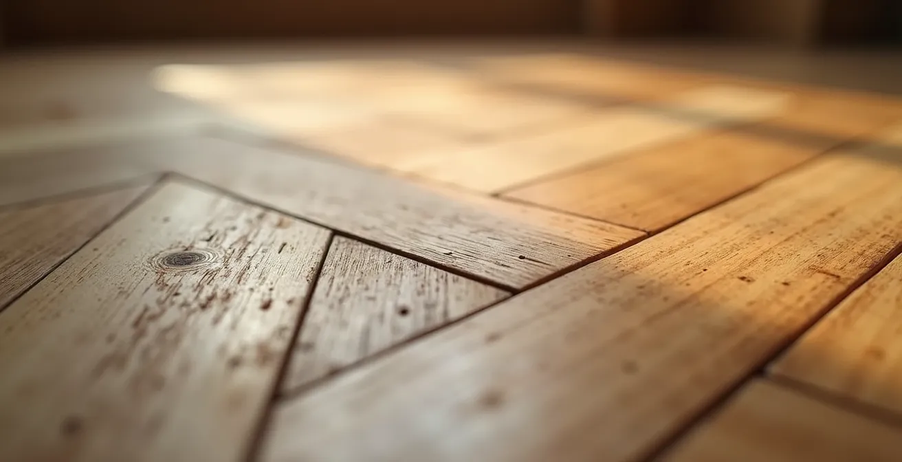 Makroaufnahme von normalen Gebrauchsspuren auf Parkettboden