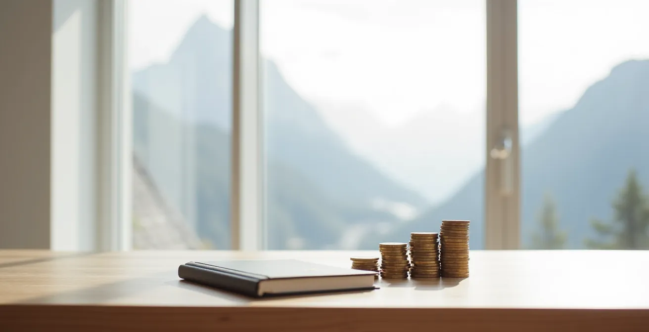 Schweizer Sparbuch mit Münzen symbolisiert Notgroschen für Krankheitskosten