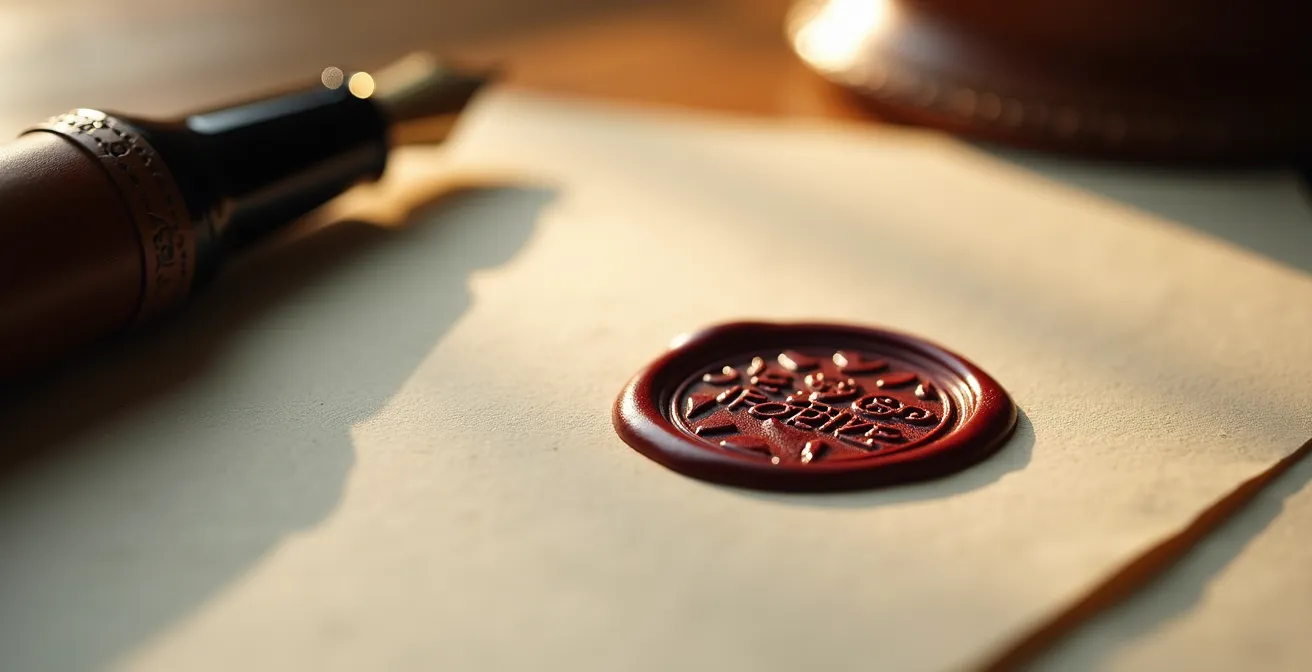 Detailaufnahme von Vertragsdokumenten und Stempel bei Bankverpfändung